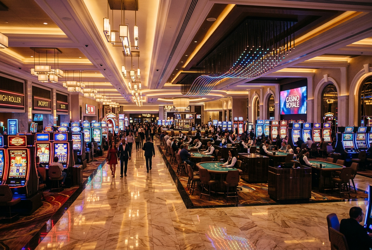 Luxury interior of a modern casino in Greece.