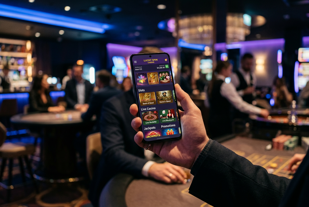 A sophisticated online casino interface on a mobile device with international license seals